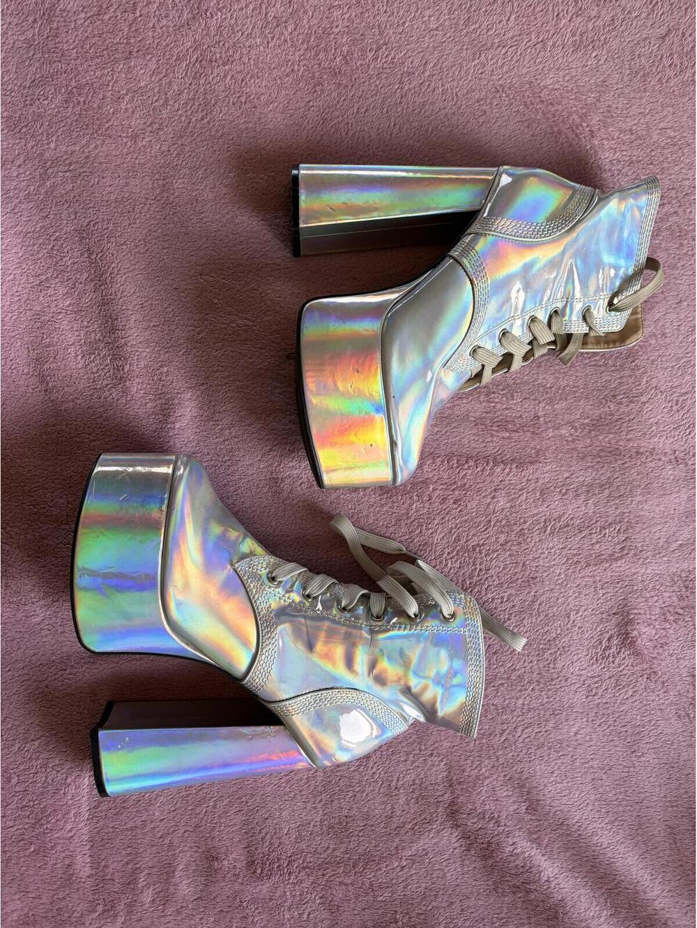Holographic Platform Lace-Up High Heel Boots